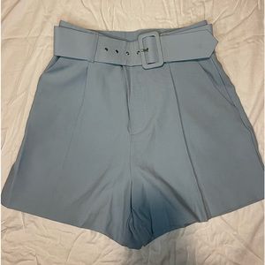 Light Blue Belted Trendy Shorts